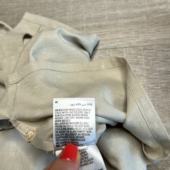 CLUB ROOM Beige Cream Silk Blend Short Sleeve Button Front Shirt Men’s - Picture 6 of 8
